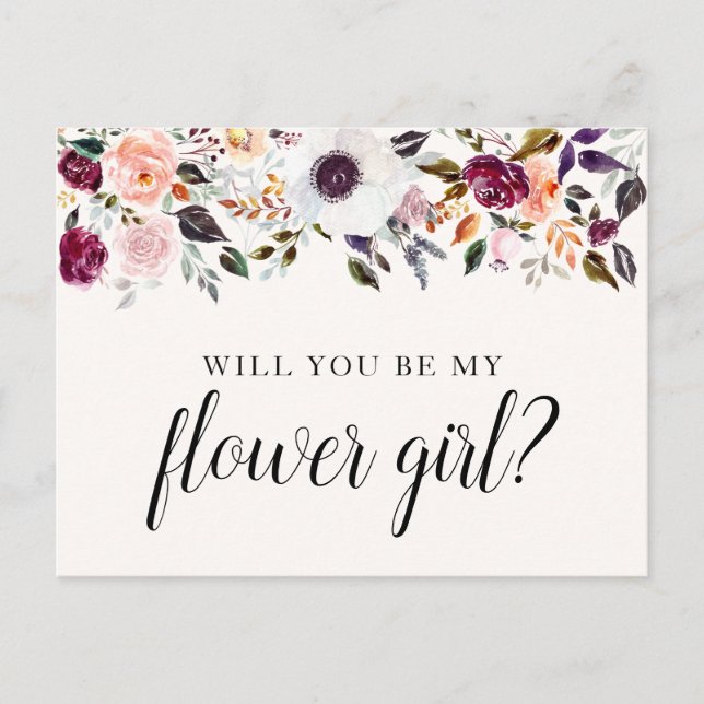 Cartão Postal Placa de Proposta de Moça Floral Floral bonito (Frente)