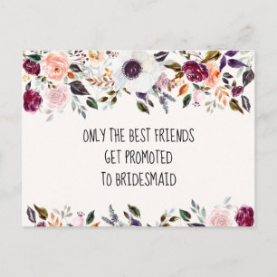 Cartão Postal Placa de Proposta Floral de Bridesmaid bonito Wate