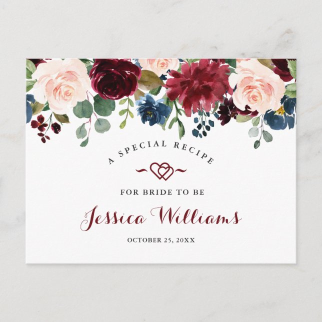 Cartão Postal Placa de recebimento do Chá de panela azul-Blush M (Frente)