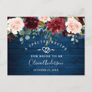 Cartão Postal Placa de recebimento do Chá de panela azul-Blush M