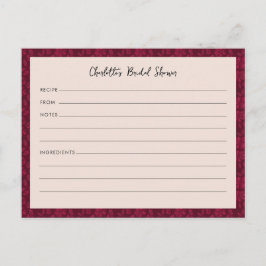 Cartão Postal Placa de Receita do Chá de panela Floral Burgundy