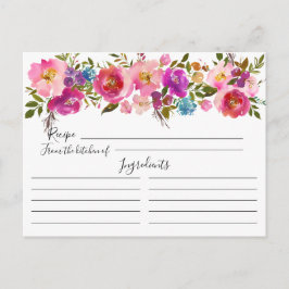 Cartão Postal Placa de Receita Floral Colorida de Cores d'Água
