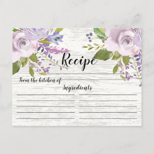 Cartão Postal Placa de Receita Floral com Lavanda Rustic Waterco