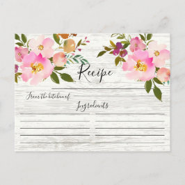 Cartão Postal Placa de Receita Floral de Cor Marinha Rosa Rústic