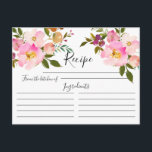 Cartão Postal Placa de Receita Floral de Cores d'Água Rosa e Púr<br><div class="desc">Bonito placa de recebimento floral rosa e púrpura. A frente do cartão tem espaço para o título da receita,  da cozinha de & ingredientes. O verso tem linha para direções. Os convites correspondentes estão disponíveis em nosso compro</div>