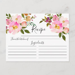 Cartão Postal Placa de Receita Floral de Cores d'Água Rosa e Púr