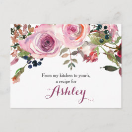 Cartão Postal Placa de Receita Floral de Rosa Chic, Rosa Púrpura
