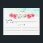 Cartão Postal Placa de Receita Floral do Pote de Chá Floral de Á<br><div class="desc">Bonito flores cor d'água rosa e placa de recebimento do conjunto de Potes do chá.  A frente do cartão tem espaço para o título da receita,  da cozinha de & ingredientes.  O dorso tem linha de direção.  Os convites correspondentes estão disponíveis em nosso compro</div>