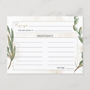 Cartão Postal Placa de Receita Floral Verde Dourada Sage