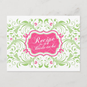 Cartão Postal Placa de Receita Floral Verde Rosa para a Noiva