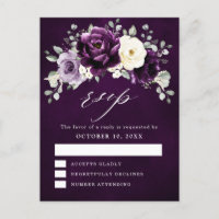 Placa de roxo Plum Ivory White Floral RSVP Postc