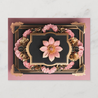 Cartão Postal Placa de saudação de Design de Flor 3D Preto Elega