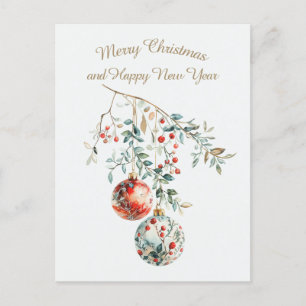 Cartão Postal Placa de Watercolor de Enfeites de natal Holly Bra