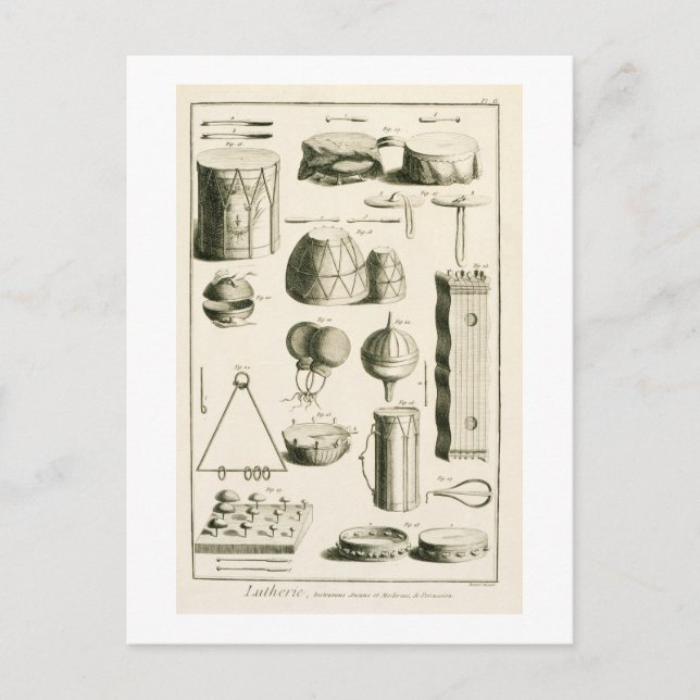 Cartão Postal Placa II: Instrumento de percussão antigo e modern (Frente)