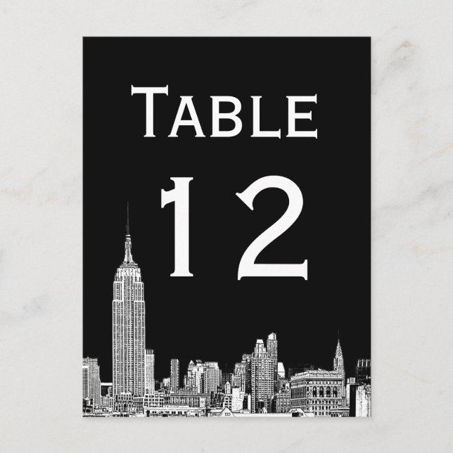 Cartão Postal Placa NYC Skyline 01 Etch Table Number (Frente)