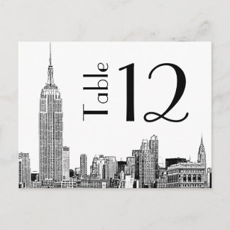 Cartão Postal Placa NYC Skyline 01 Etch Table Number