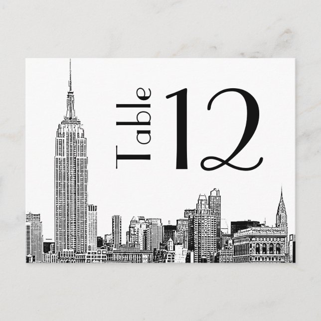 Cartão Postal Placa NYC Skyline 01 Etch Table Number (Frente)