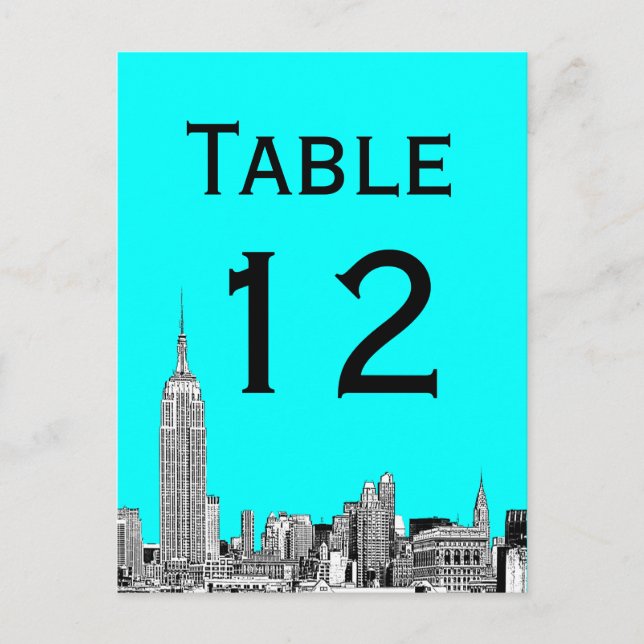 Cartão Postal Placa NYC Skyline 01 Etch Table Number (Frente)
