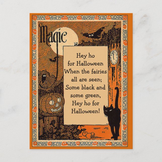 Cartão Postal Placa Poema do Halloween com texto personalizável (Frente)