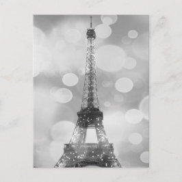 Cartão Postal Placa Postada da Torre Eiffel, Preta e Branca, Ver