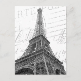 Cartão Postal Placa Postada da Torre Eiffel, Preta e Branca, Ver