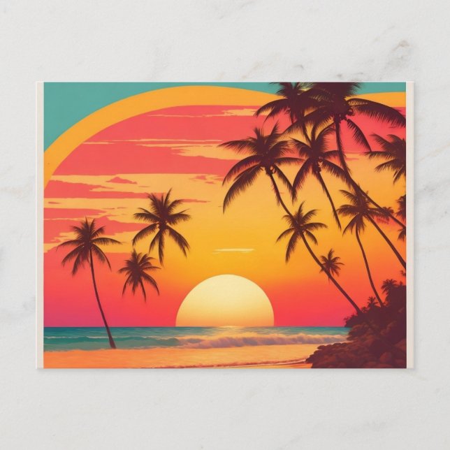 Cartão Postal Placa postal de Sunset Beach Retro Sunset Beach (Frente)