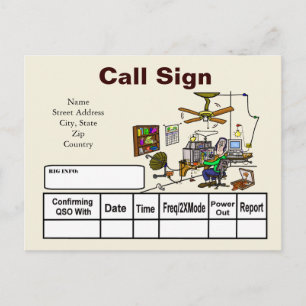 Cartão Postal Placa QSL de Cartoon de Ham Shack Louco Personaliz