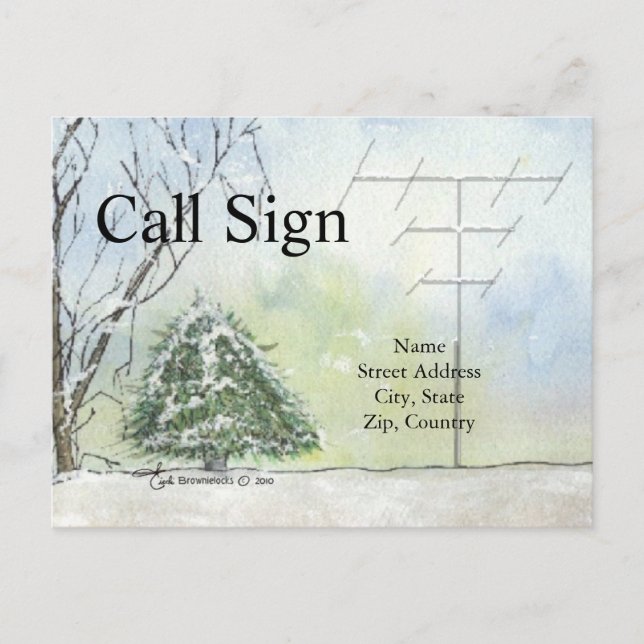 Cartão Postal Placa QSL de rádio de Antena Inverna de Aquarela (Frente)