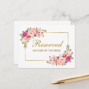 Cartão Postal Placa Reservada de Casamento Floral Cor-de-Água Ro