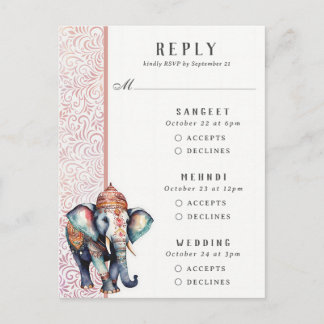 Cartão Postal Placa RSVP de Casamento Multievento de Elefante In