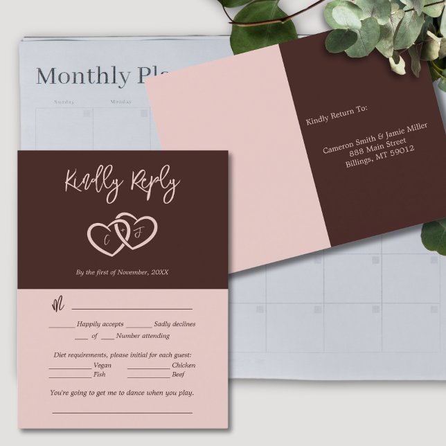 Cartão Postal Placa RSVP de Preferência de Participação Vermelha (Two Hearts Red Attendance Preference RSVP Card)