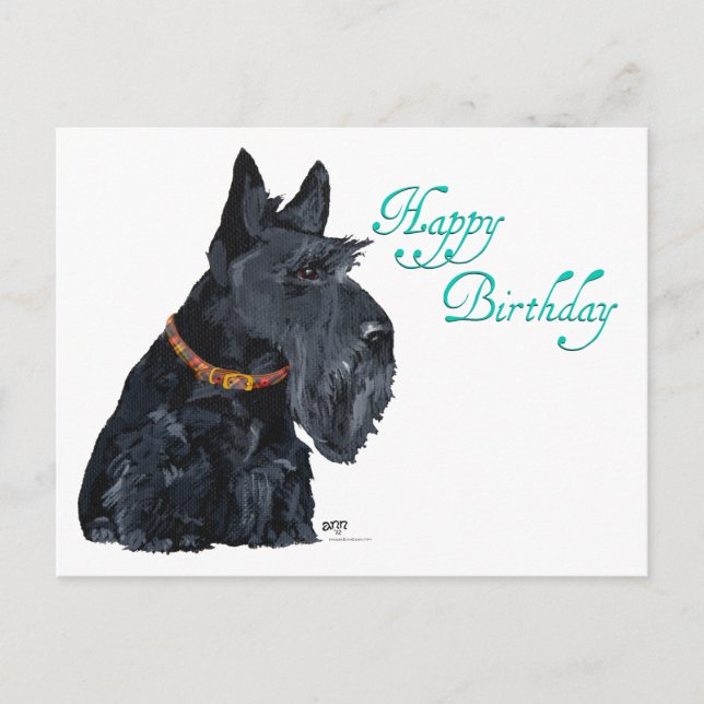 Cartão Postal Placa Terrier Birthday escocesa (Frente)