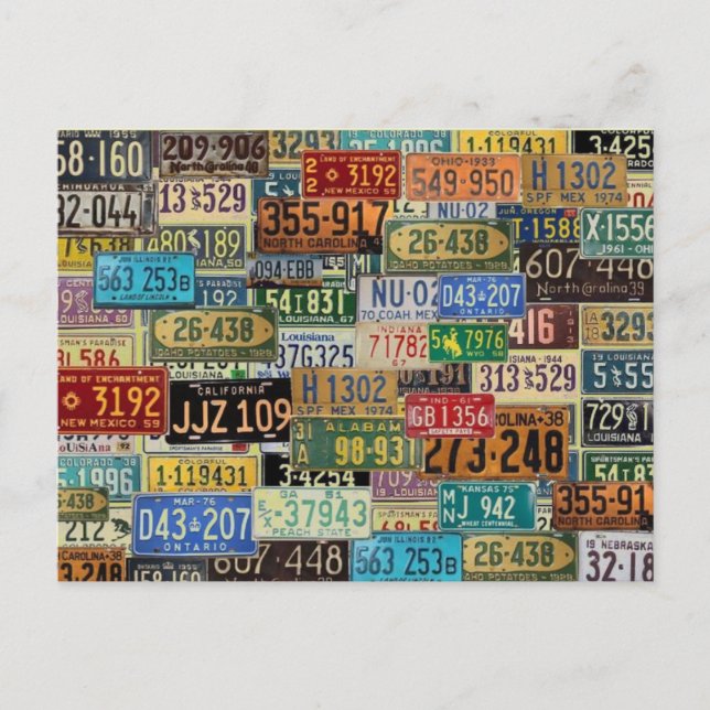 Cartão Postal Placas De Licença Vintage (Frente)