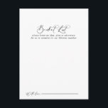 Cartão Postal Placas de Lista de Baldes de Caligrafia Idílica<br><div class="desc">Estes cartões de balde de casamento de caligrafia idílica são a atividade perfeita para uma recepção de casamento ou chá de panela rústica. O design simples e elegante apresenta a tipografia de scripts clássicos e ricos em preto e branco. Altere o texto para se adequar a qualquer evento de vida....</div>