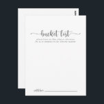 Cartão Postal Placas de Lista de Baldes Silver Minimalistas<br><div class="desc">Estes cartões minimalistas de balde de prata são a atividade perfeita para uma recepção de casamento ou chá de panela rústica. O design simples e elegante apresenta tipografia de script clássico e rico em prata. Altere o texto para se adequar a qualquer evento de vida. O sinal da lista de...</div>