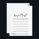 Cartão Postal Placas de Lista de Baldes Simples do Elegante Mode<br><div class="desc">Estas modernas e elegantes cartas de balde simples são a atividade perfeita para uma simples recepção de casamento ou chá de panela. O design simples e elegante apresenta a tipografia de scripts clássicos e ricos em preto e branco. Altere o texto para se adequar a qualquer evento de vida. O...</div>