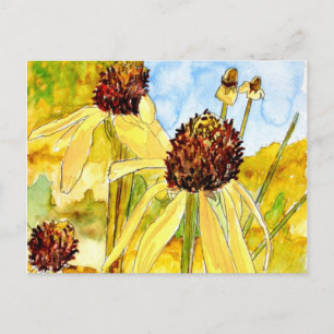 Cartão Postal placas de posto de Coneflower amarelas