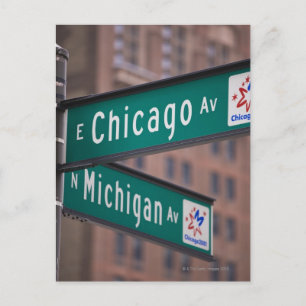 Cartão Postal Placas indicativas de Chicago e da Avenida Michiga