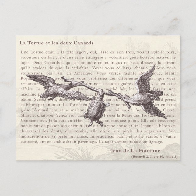 Cartão Postal Placas La Tortue et les deux: Jean de La Fontaine (Frente)