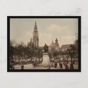 Cartão Postal Place Verte e Catedral, Antuérpia, Bélgica