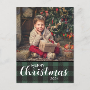Cartão Postal Plaid Verde Buffalo Foto Feliz Natal 2024