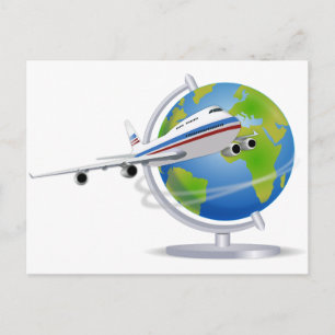 Cartão Postal Plane Viagem mundial e globo