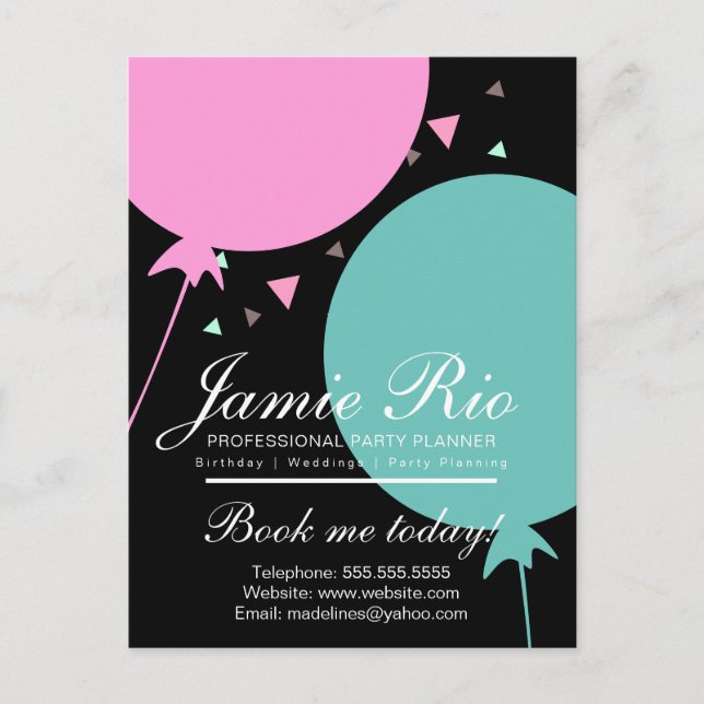 Cartão Postal Planejador de Festa Planejamento de Aniversário Ba (Frente)