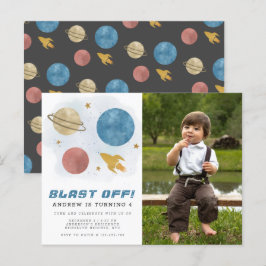 Cartão Postal Planeta Exterior Aquarela 4ª Foto de Aniversário