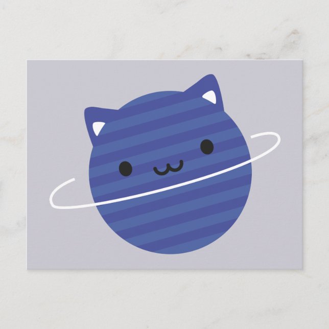 Cartão Postal Planeta Gato Kawaii no Espaço (Frente)
