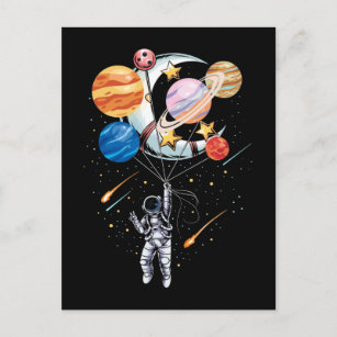 Cartão Postal Planetas do Balão Espacial do Astronauta do Cartoo