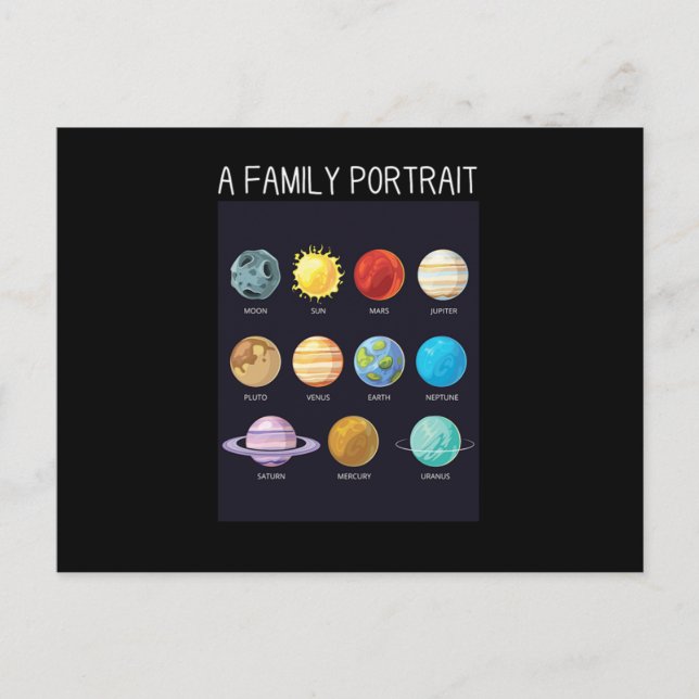Cartão Postal Planetas do Sistema Solar do Nerd Exterior Sol Lua (Frente)