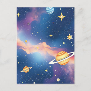 Cartão Postal Planetas Estrelas Padrão Galáxia Sonhadora