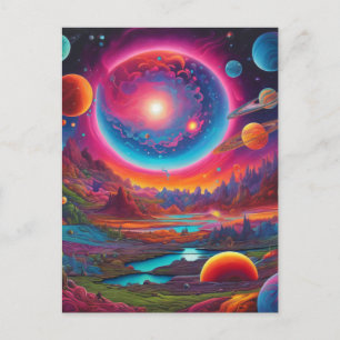 Cartão Postal Planetas selvagens arte psicodélica