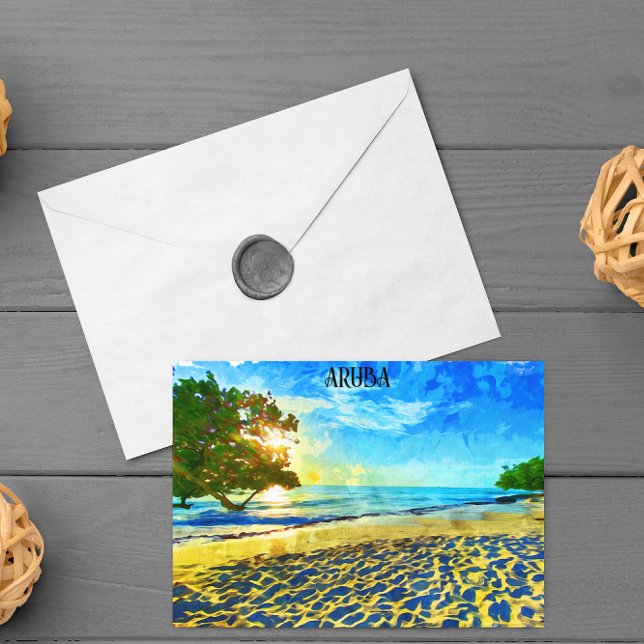 Cartão Postal Planície de praia mínima da ilha de Caribe de Arub (aruba tropical beach sunshine ocean postcard)